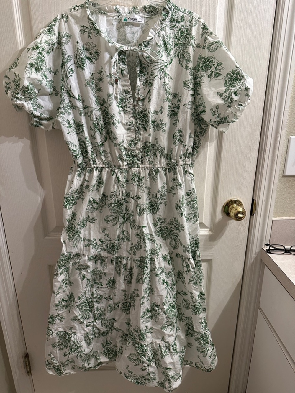 Lapogee Green & White Floral Print Shirt Dress